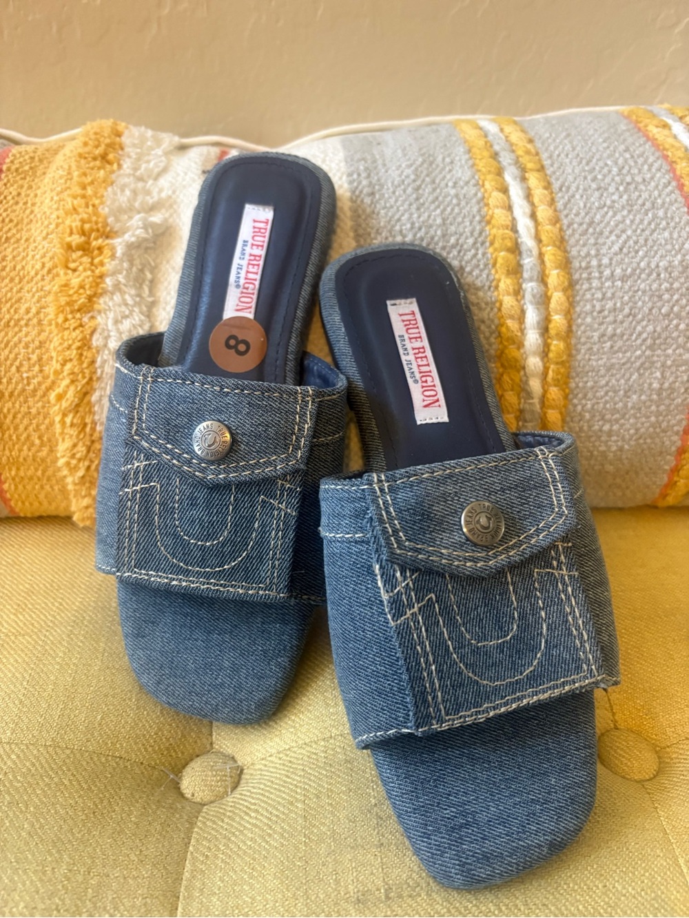 True Religion Denim Slide Mules - Indigo